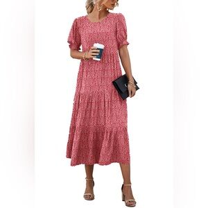 Pretty Garden red polka dot pattern dress red and white size L midi length